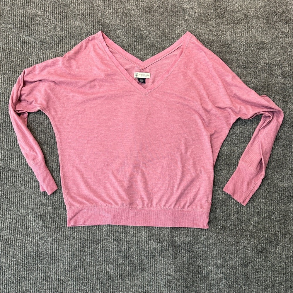 American Eagle V-Neck Pullover Large‎ Pink Metallic Shimmer Relaxed Fit Slouchy